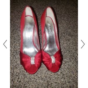 Deep dark red rhinestone high heels special occasions